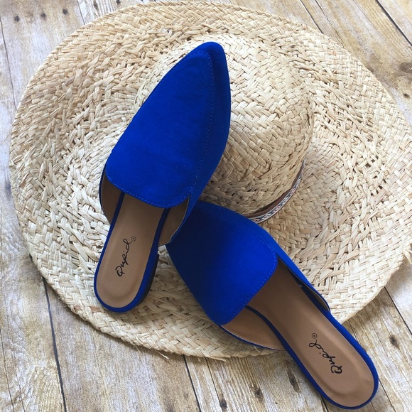 JUST IN! Blue Vegan Suede Slide Loafer Style Mules - Picture 3 of 8